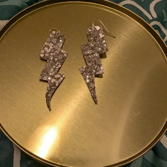 Lightning Bolt Glitter Dangle Earrings - Picture 1 of 2